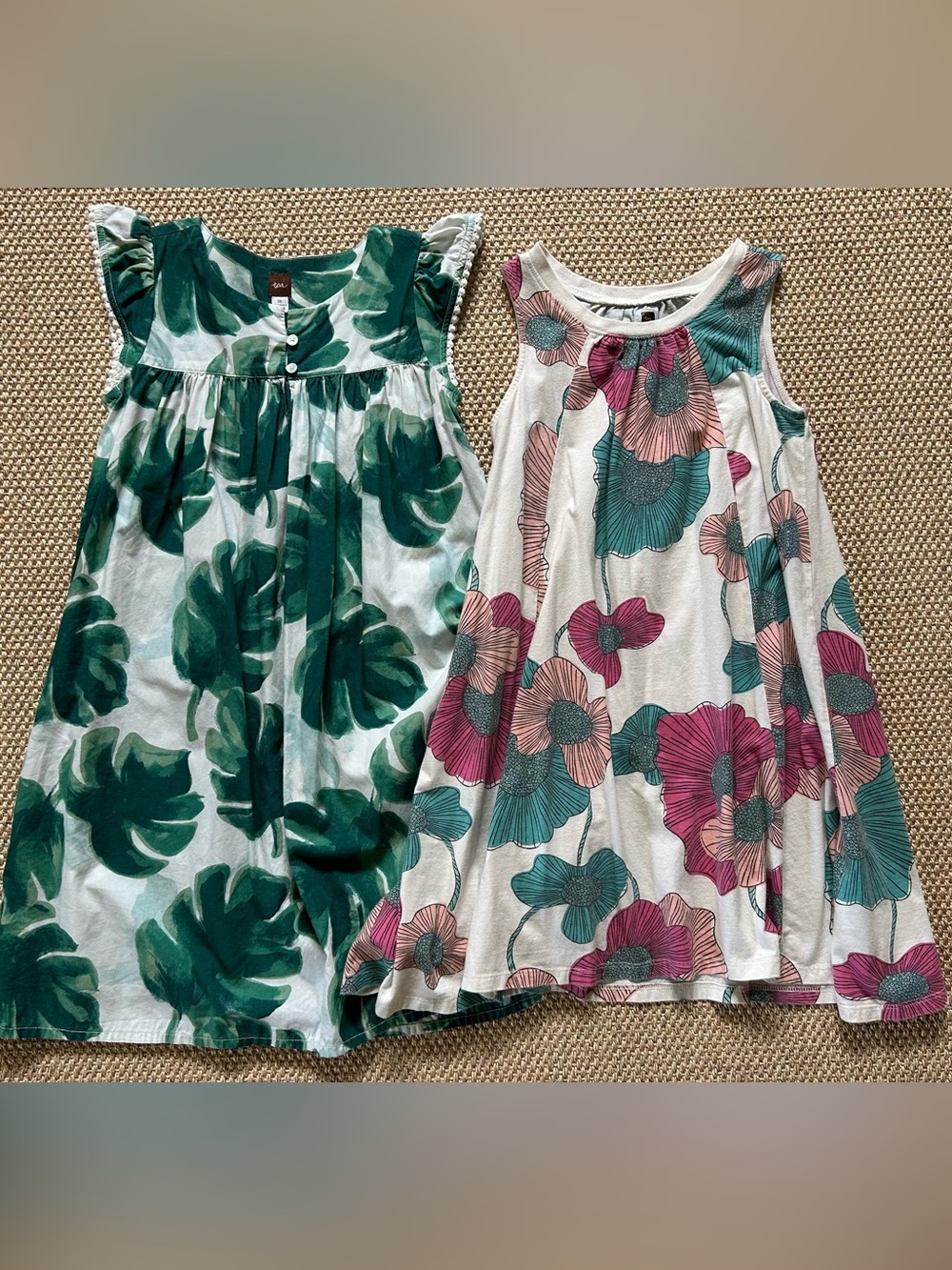 Tea brand Girls Floral Swing Dress Duo - Green & Pink Floral Prints